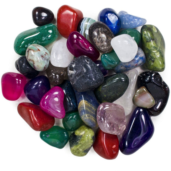 2 Pounds Brazilian Tumbled Polished Natural and Dyed Stones Assorted Mix - Large Size - 1.5