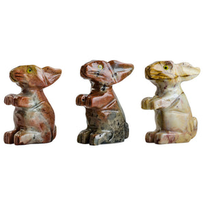 3 pcs Hand Carved Bunny Collectable Figurine