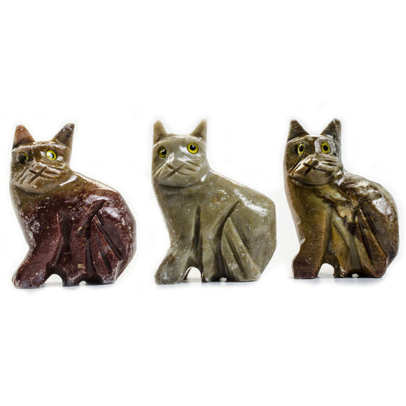 3 pcs Hand Carved Cat Collectable Figurine