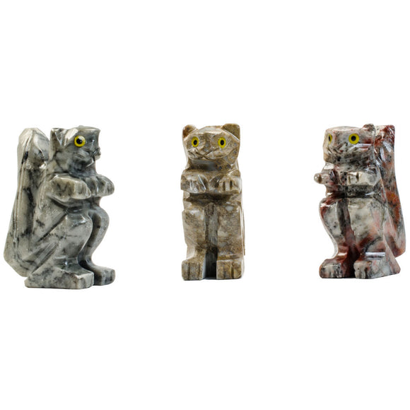 3 pcs Hand Carved Squirrell Collectable Figurine