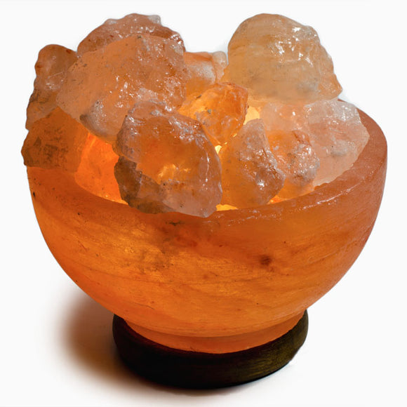 Natural Himalayan Salt Fire Bowl Lamp with Rough Salt Chunks, Cord, and Light Bulb