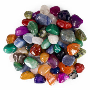 Colorful Natural and Dyed Tumbled Stone Mix - 25 Pcs - Large Size - 1.5" to 1.75" Avg.