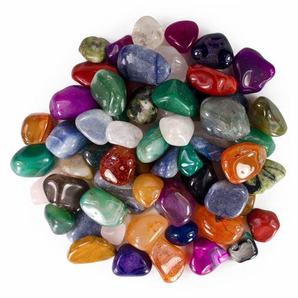 Colorful Natural and Dyed Tumbled Stone Mix - 25 Pcs - Large Size - 1.5