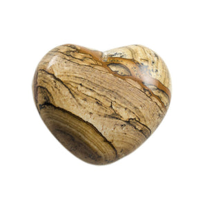 1 pc Premium Grade Picture Jasper Puff Heart - LARGE 1.75" Avg Size - Stone of Balance and Harmony